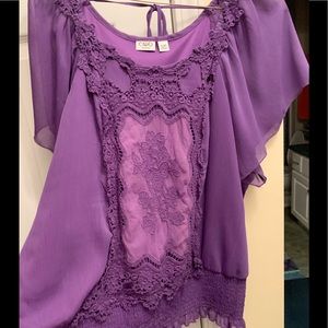 Purple lace blouse 26-28, 27” chest, 28” long